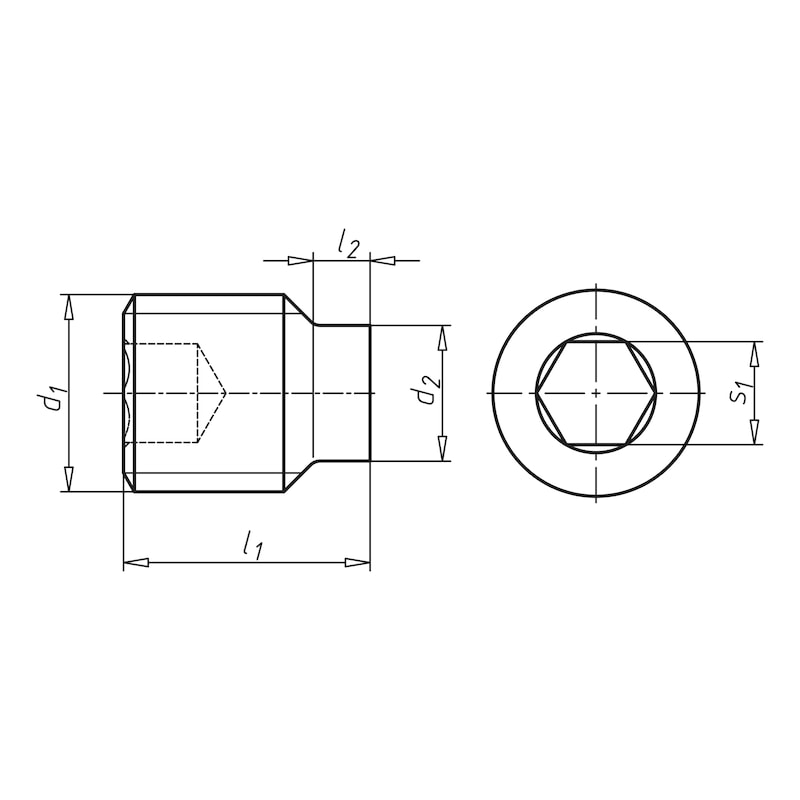 Gewindestift mit In-6KT &amp; Zapfen, Stahl 45H blank, M8x16 mm