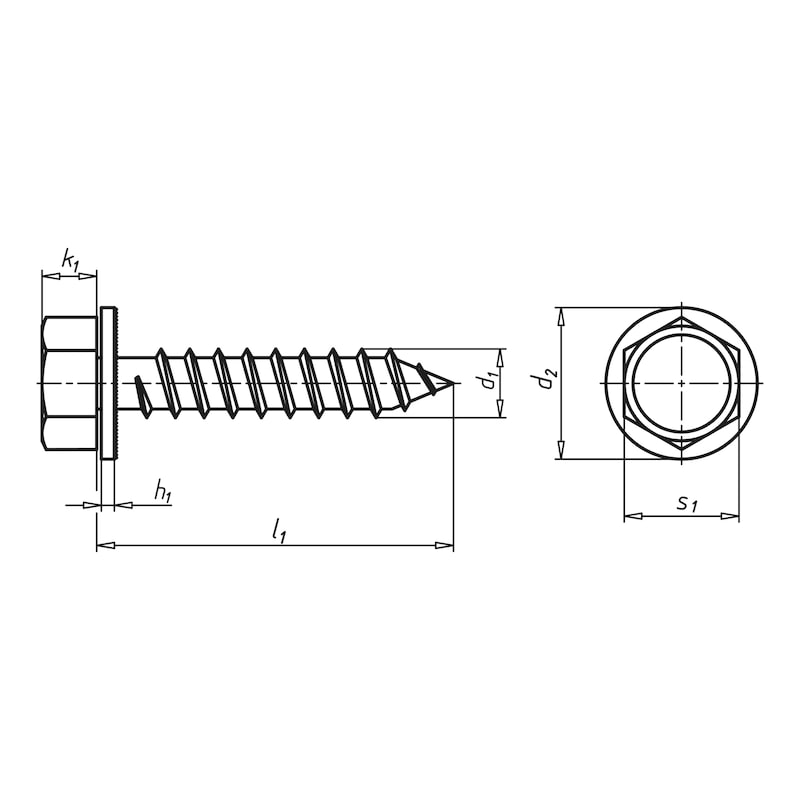 Kombi-Blechschraube 6KT-Kopf mit unverlierbarer Unterlegscheibe, 6,3x16 mm