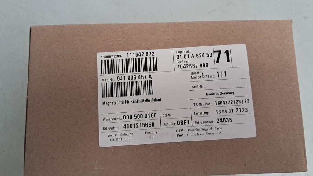 Original Magnetventil für den Kühlmittelkreislauf für Porsche Taycan (9J1906457A)