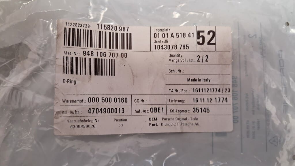 2x Originale O-Ringe (94810670700) für Porsche Macan