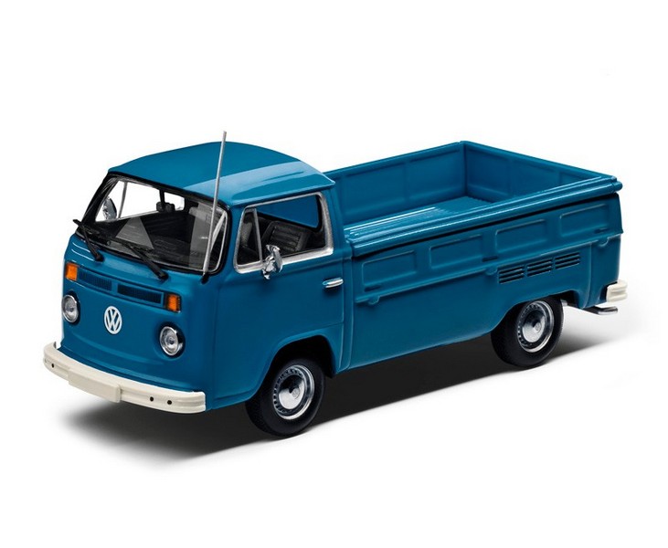 Modellauto 1:43 Original VW T2b Pritschenwagen Pickup Neptunblau 1973